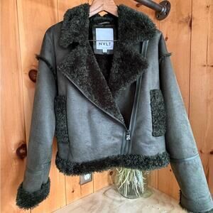 MARKDOWN--NVLT Women's Forest Green Shearling Teddy Jacket